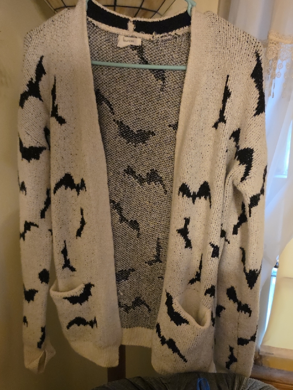 Maurices Cream Cardigan with Black Bat Print